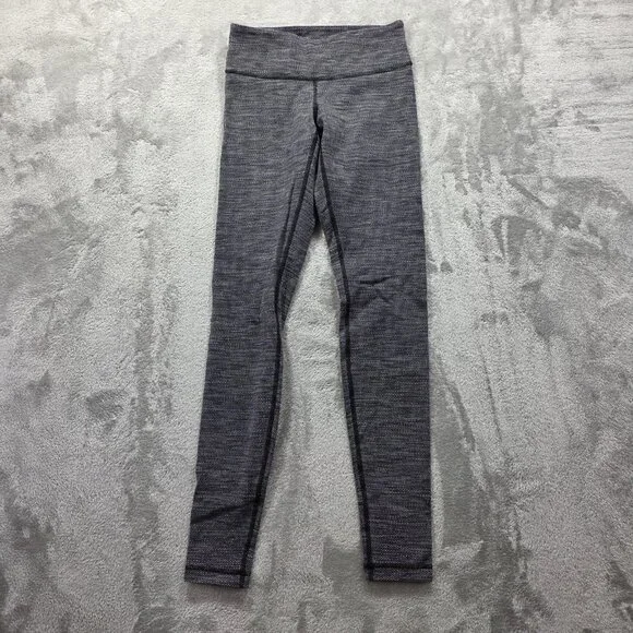 Lululemon Pants Womens 2 Gray Heathered Yoga Leggings Stretch Full Length Gym - Picture 2 of 8